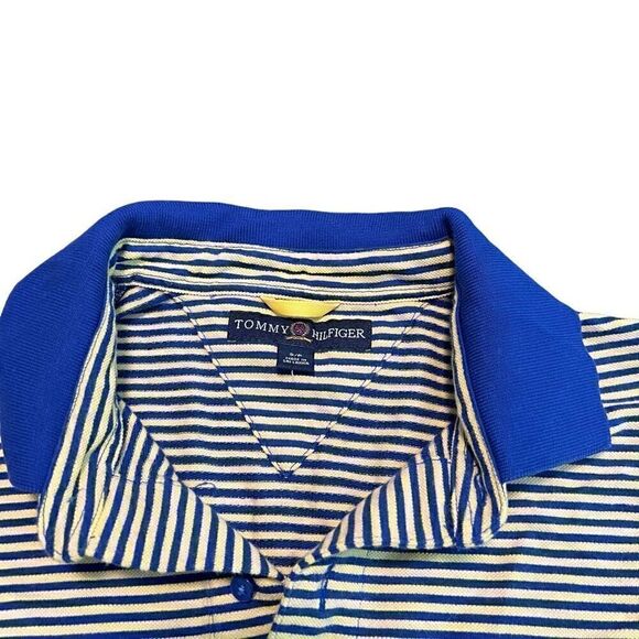 TOMMY HILFIGER Vintage Blue & Yellow Striped Polo Size Small - Picture 4 of 7